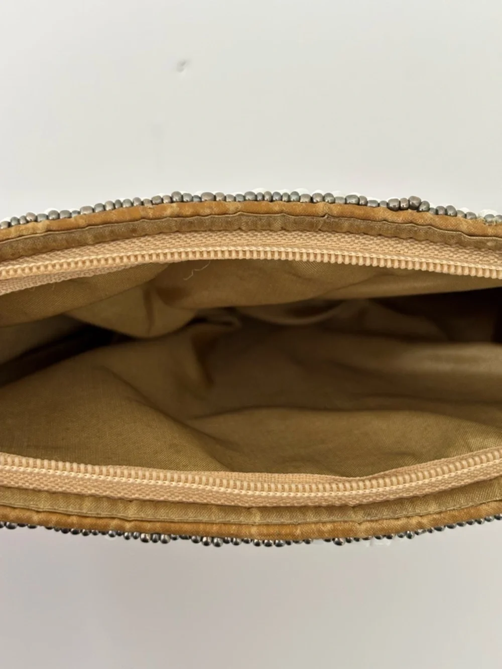 Pinkhouse Beaded Clutch Wristlet NWT Bronze & White Mother of Pearl Zip Closure